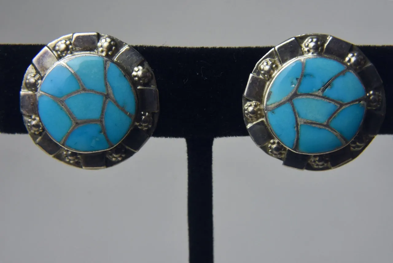 Carmichael Haloo - Sterling Silver Turquoise Zuni Clip On Earrings