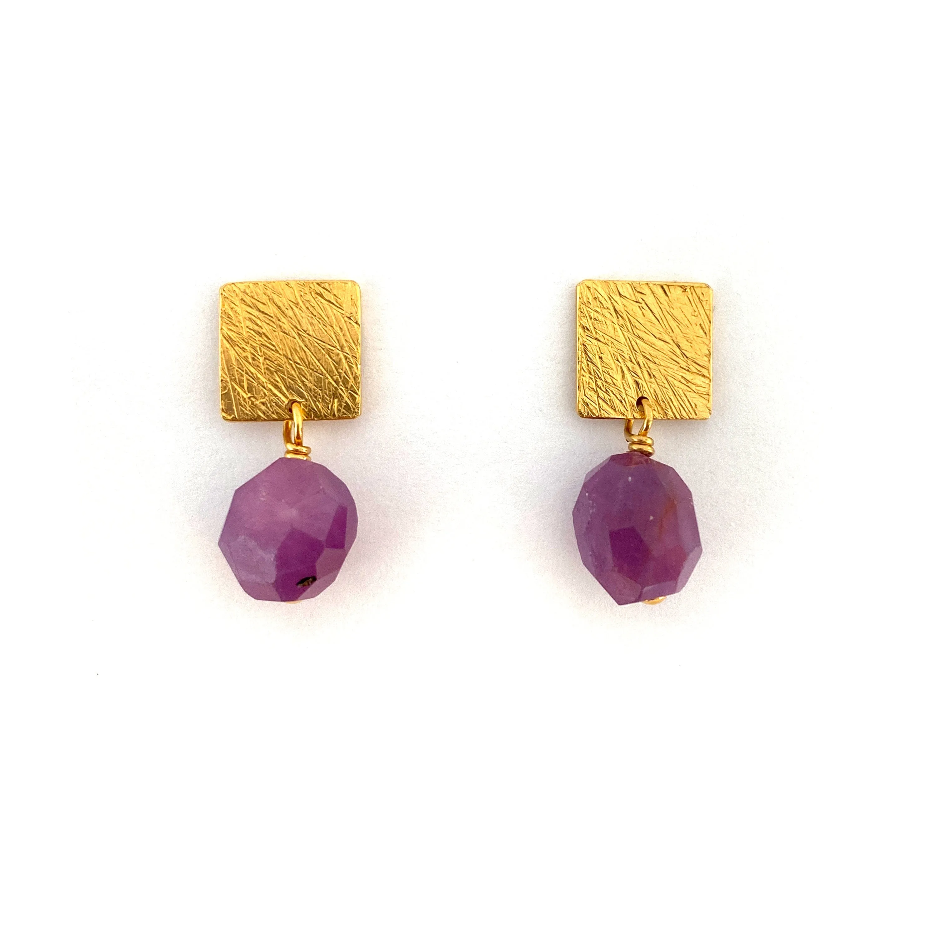 Carved Tab Earrings - Ruby