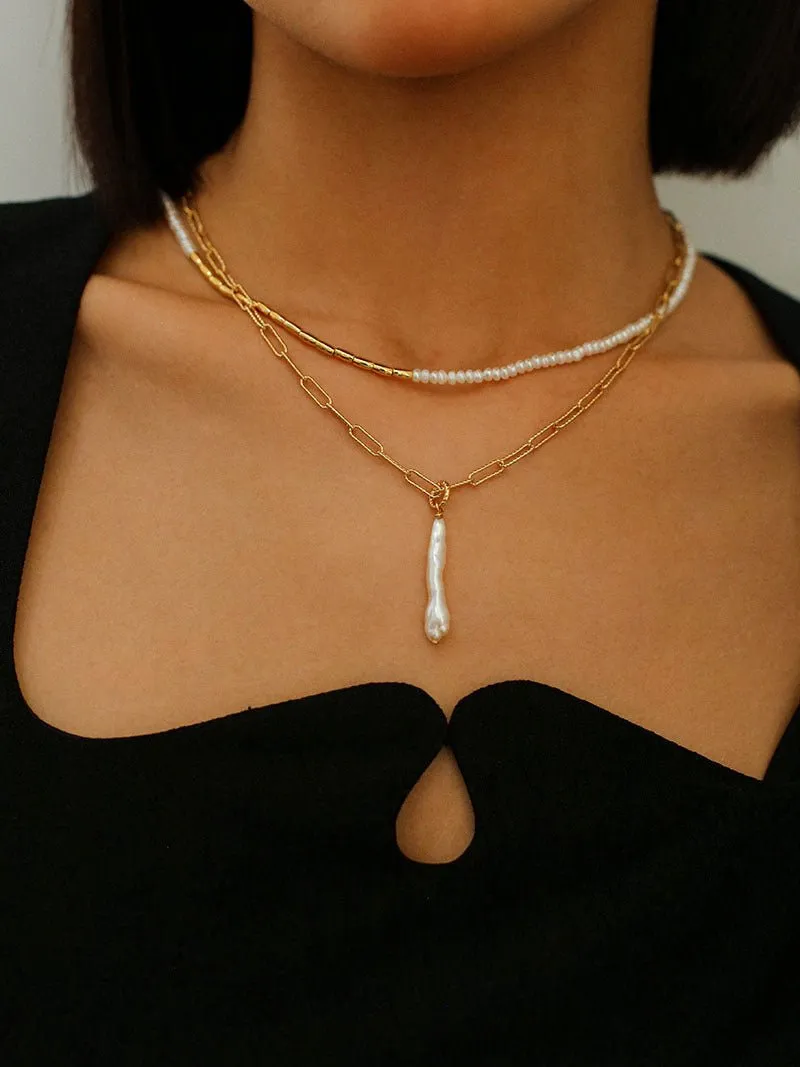 Chain Toothpick Baroque Pearl Pendants Necklaces