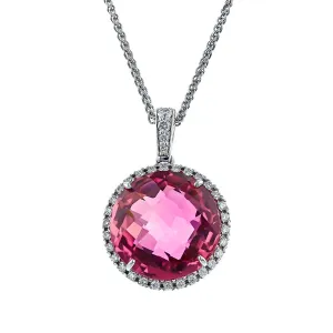 Checkerboard Rubellite Diamond Pendant Necklace