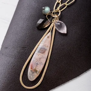 Cherry Blossom Agate Necklace on Gold Paperclip Chain