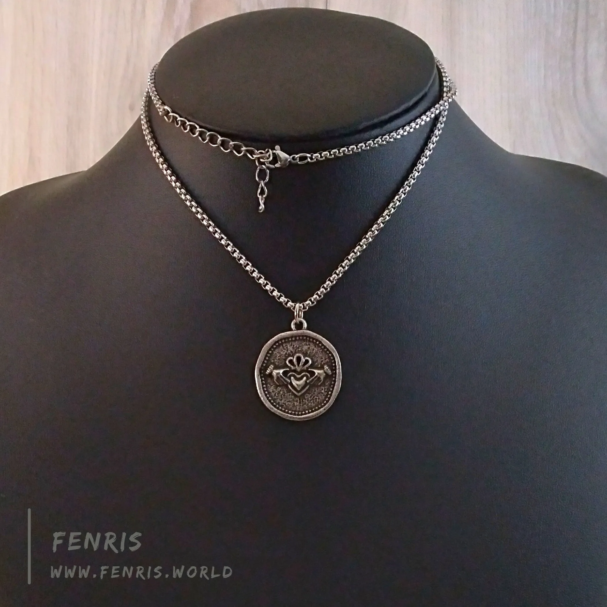 Coin Necklace Silver Claddagh Irish Celtic