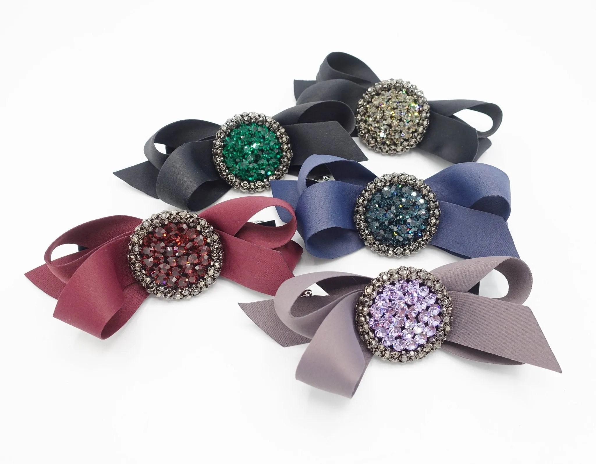 color jewel buckle bow french barrette rhinestone embellished hair bow women hair accessory