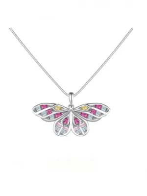 Colorful Butterfly Necklace, .925 Sterling Silver Colorful Zircon Butterfly Necklace