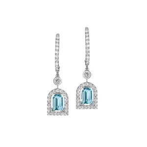 Couleur Sculptural Pendant Earring PM, 18k White Gold with DAVIDOR Arch Cut Aquamarine and Brilliant Diamonds