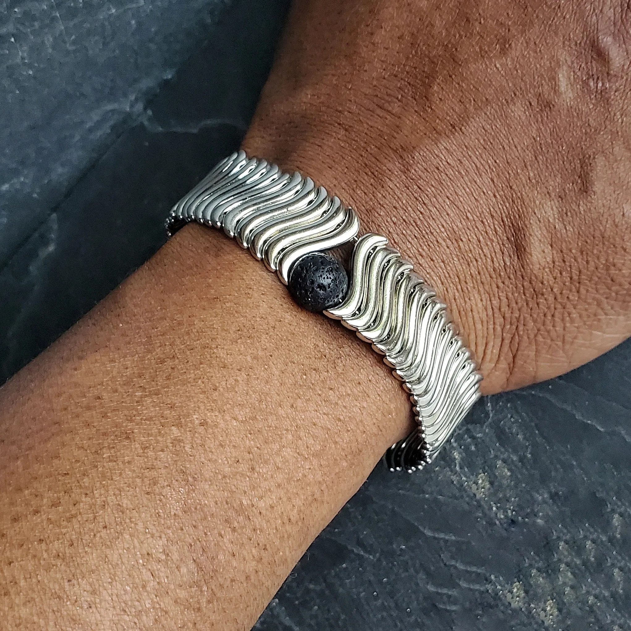 Crashing Silver Wave Unisex Bracelet Festival Jewelry