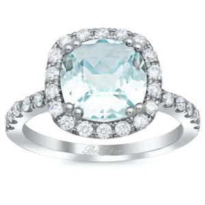 Cushion Cut Aquamarine Halo Engagement Ring