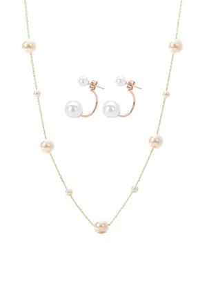 Dara Pearl White Choker Chain Necklace with Medo Floating Earrings Set