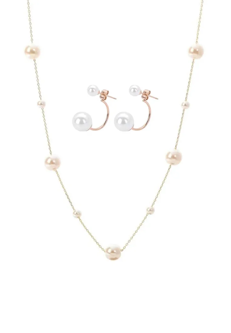 Dara Pearl White Choker Chain Necklace with Medo Floating Earrings Set