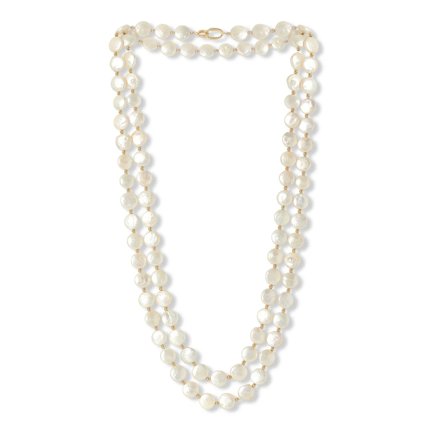 Decus champagne cultured freshwater pearl loop necklace with gold plate beads