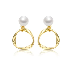 Delphine Circle Ribbon Golden Pearl Earrings