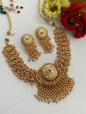 Designer Gold Plated Antique Golden Bridal Necklace Set By Gehna Shop