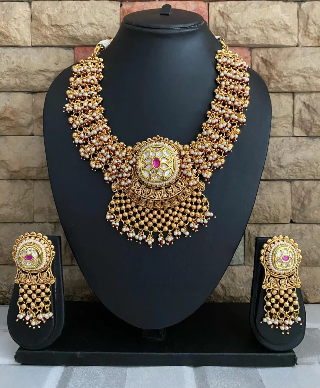 Designer Gold Plated Antique Golden Bridal Necklace Set By Gehna Shop