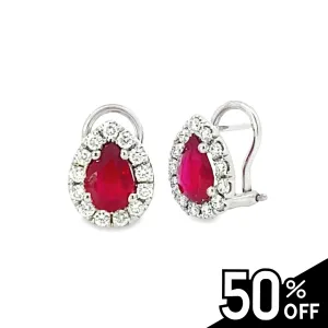 Diamond Halo and Ruby Pear Shaped Earrings