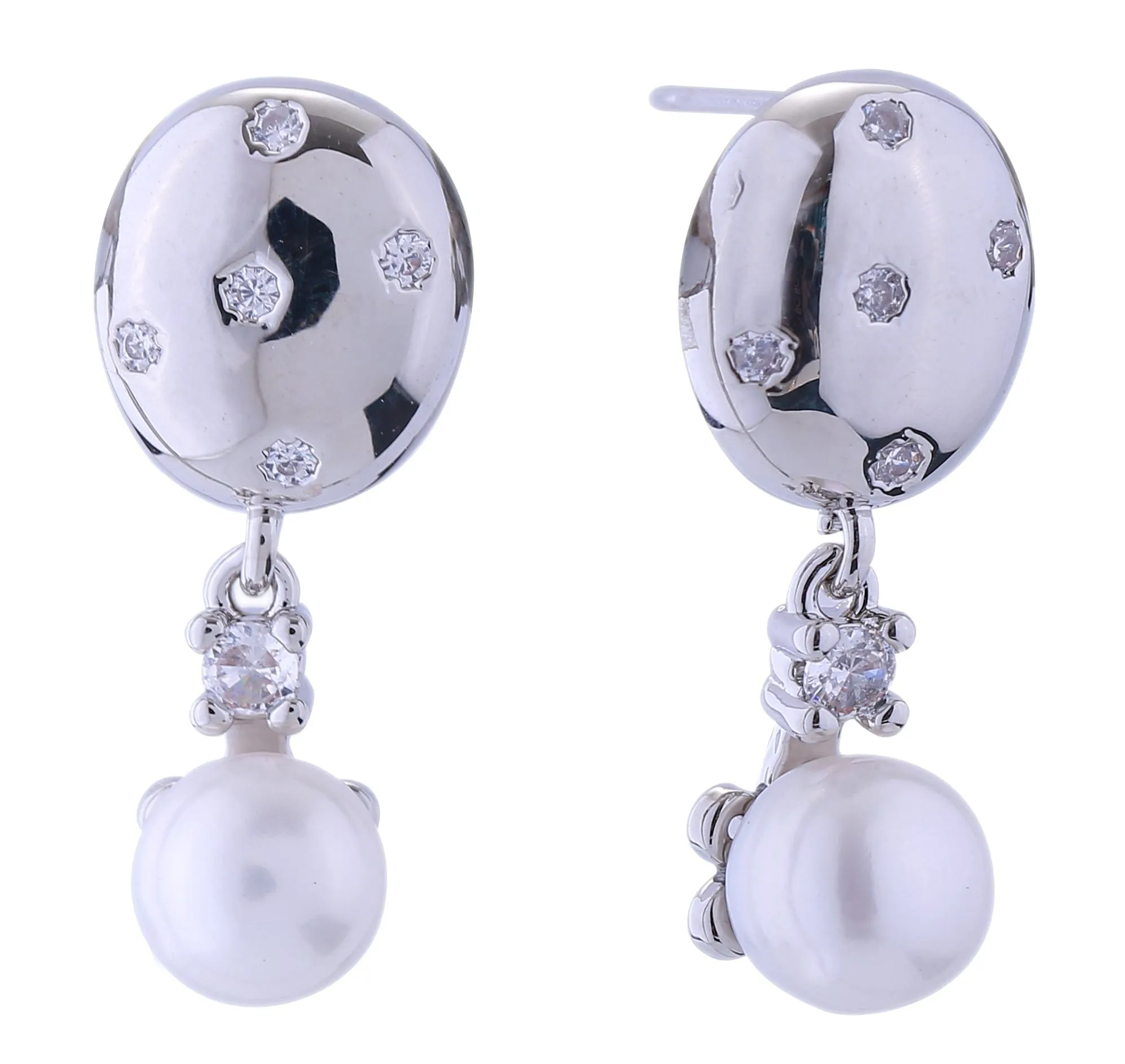 DJE310886 14K Tiered Drop Pearl Post Earrings