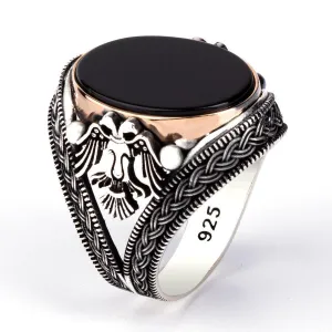 Double-Headed Eagle Model Silver Ring with Zircon Stone