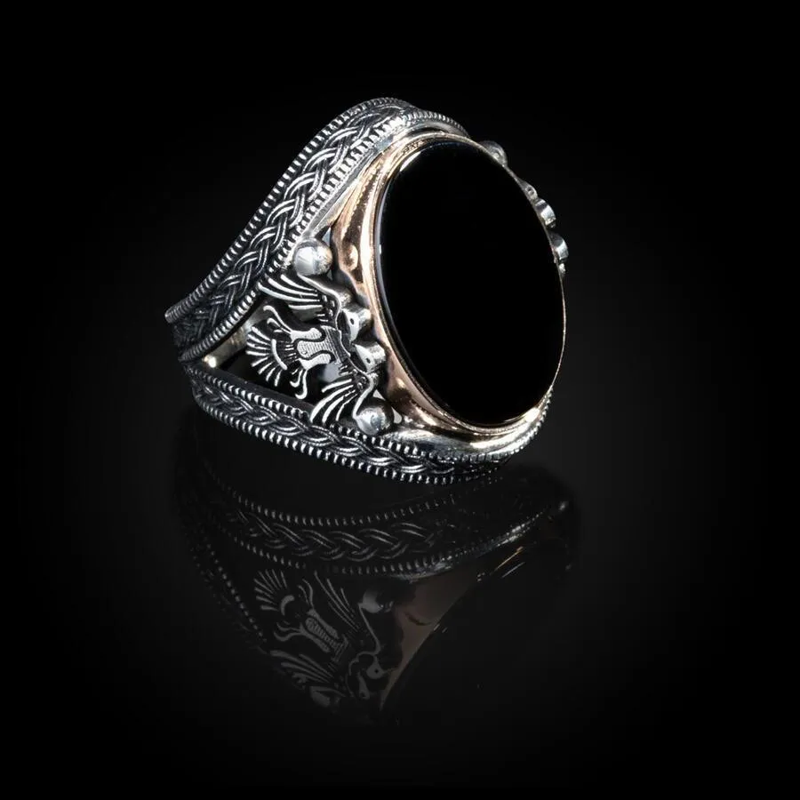 Double-Headed Eagle Model Silver Ring with Zircon Stone