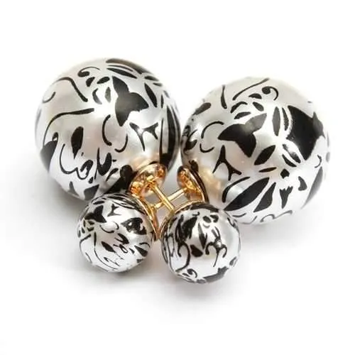 Double Side Leopard Print Pearl Bead Ball Earrings Ear Studs For Women