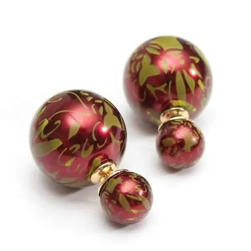 Double Side Leopard Print Pearl Bead Ball Earrings Ear Studs For Women