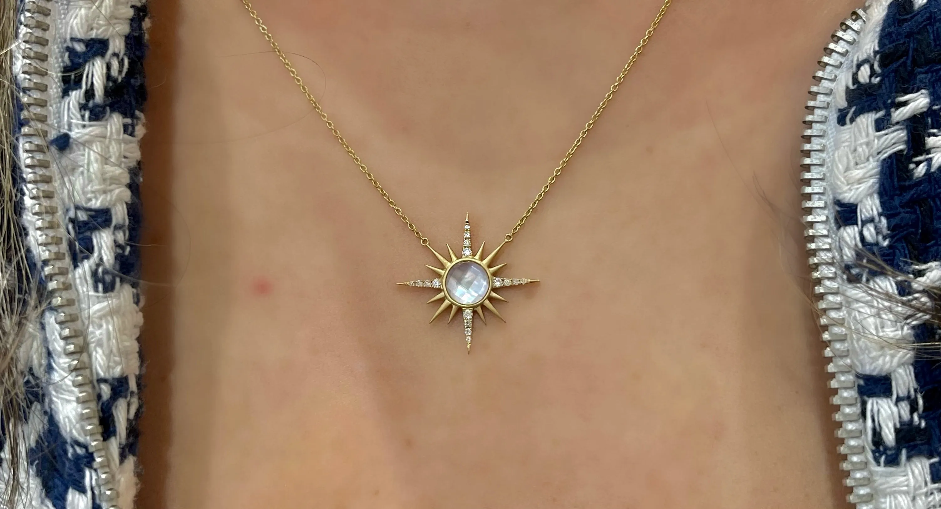 Doves Mother of Pearl Sunburst Necklace