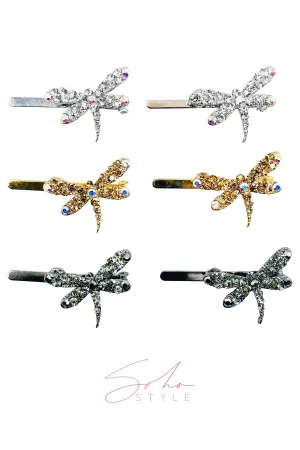 Dragonfly Rhinestone Hair Barrettes