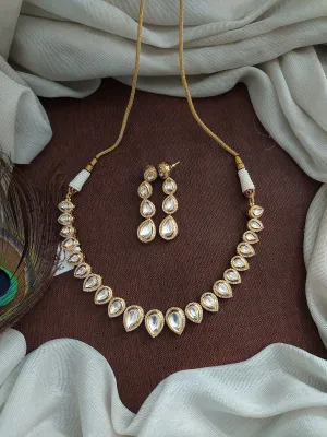 Elegant Pear Shaped Polki Kundan Necklace Set