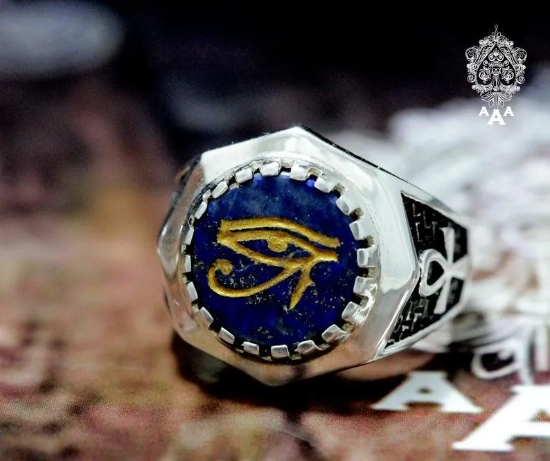 Eye of Horus Lapis Lazuli ring Sterling Silver .925