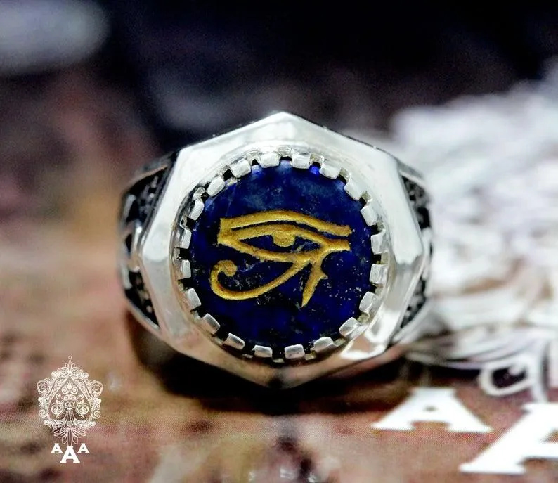 Eye of Horus Lapis Lazuli ring Sterling Silver .925