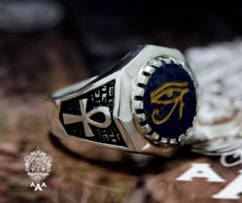 Eye of Horus Lapis Lazuli ring Sterling Silver .925