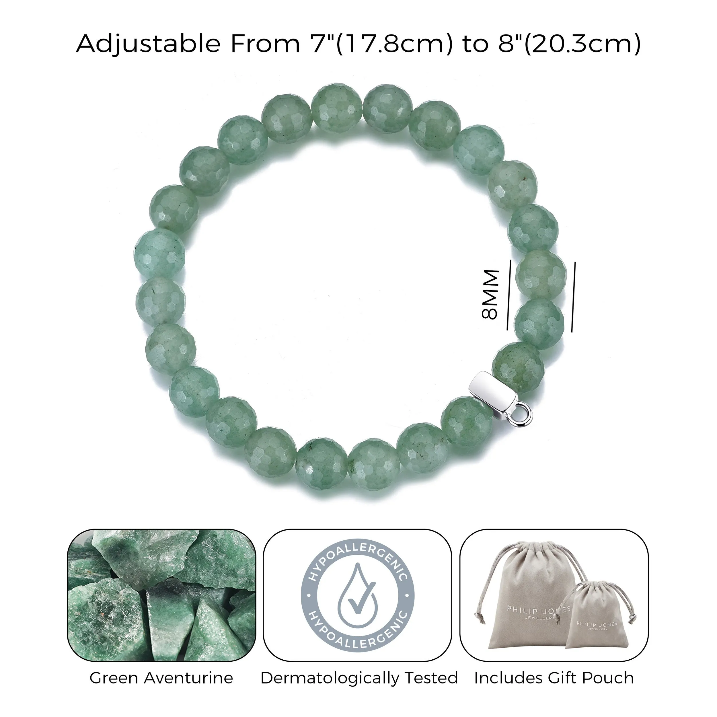 Faceted Green Aventurine Gemstone Charm Stretch Bracelet