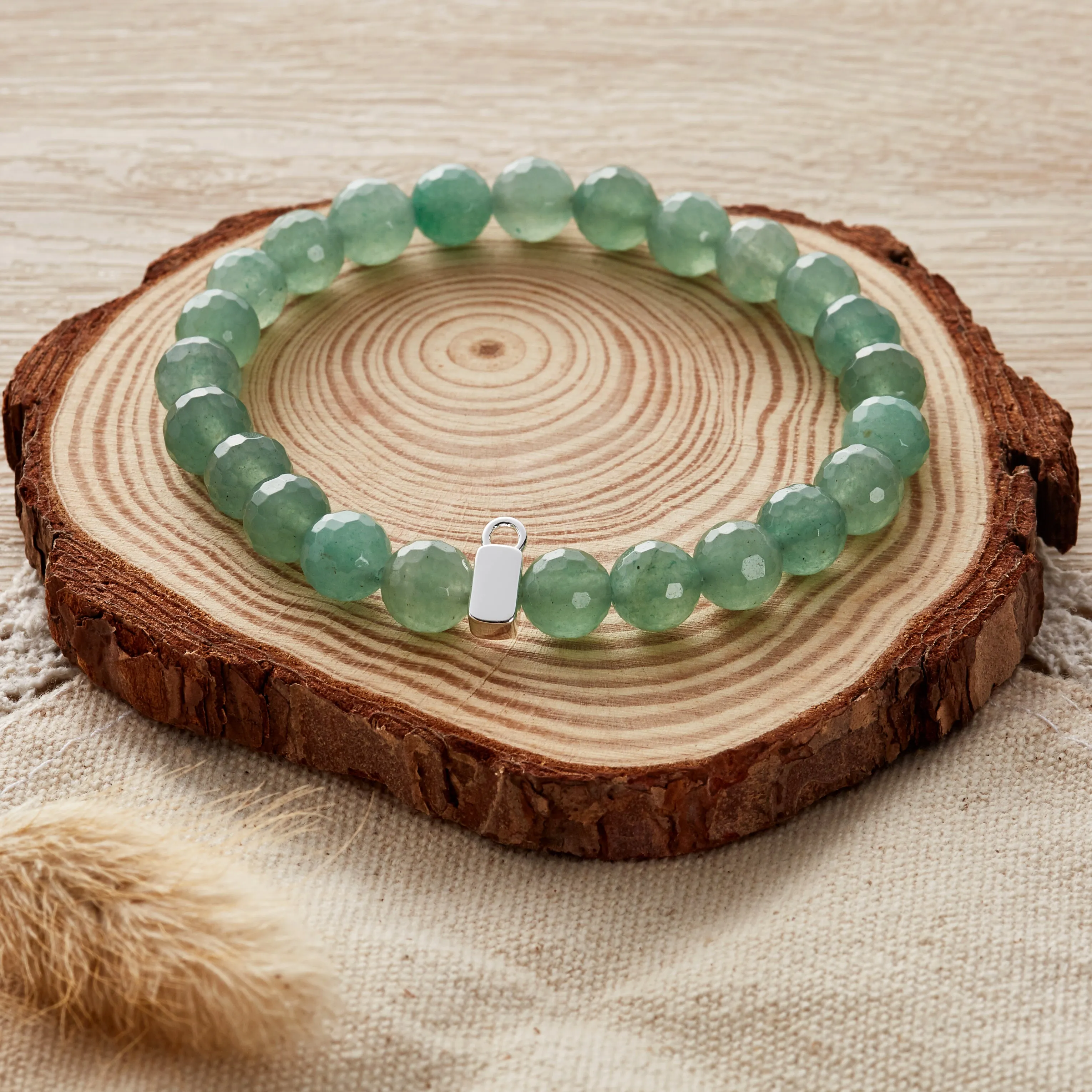 Faceted Green Aventurine Gemstone Charm Stretch Bracelet