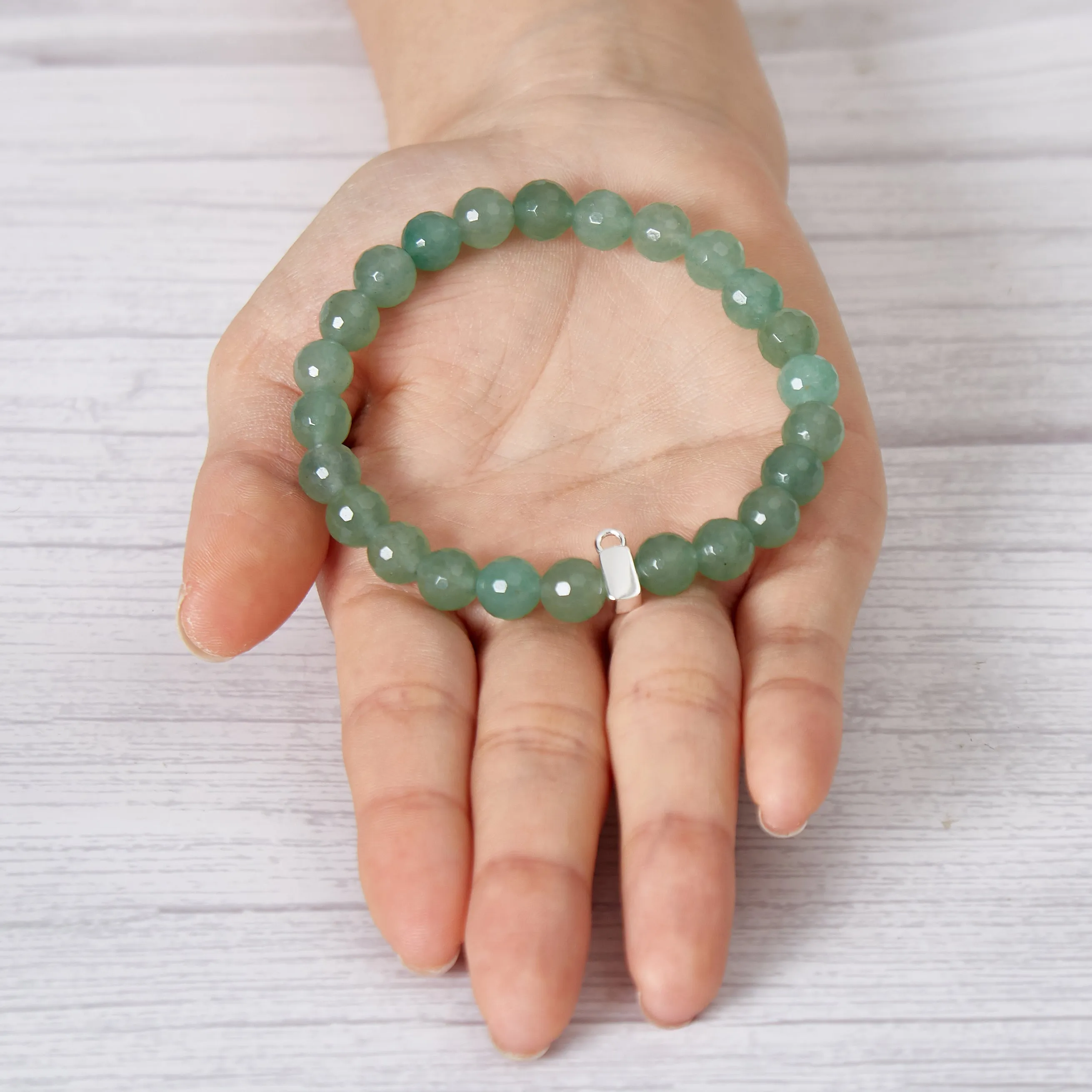 Faceted Green Aventurine Gemstone Charm Stretch Bracelet