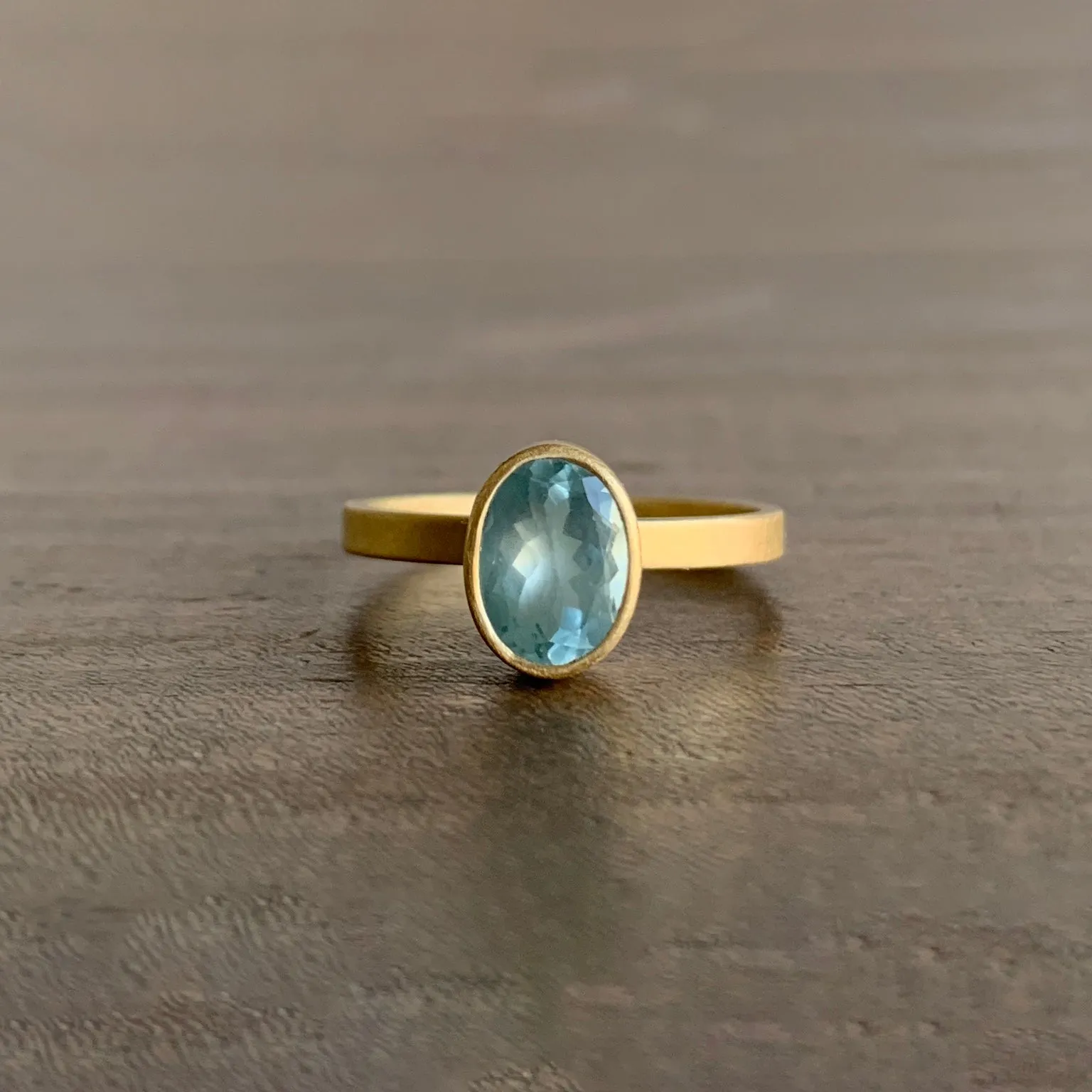 Faceted Oval Aquamarine Stacking Ring