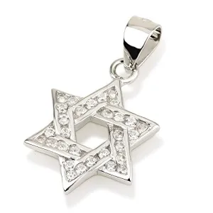 Faith Jewelry Star of David Pendant Jerusalem Silver 925 Rhodium Stones 0.7 Inch