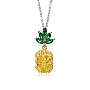 Fashion Shiny Yellow and Pink Zircon Pineapple Pendant Cute Necklace Jewelry for Women