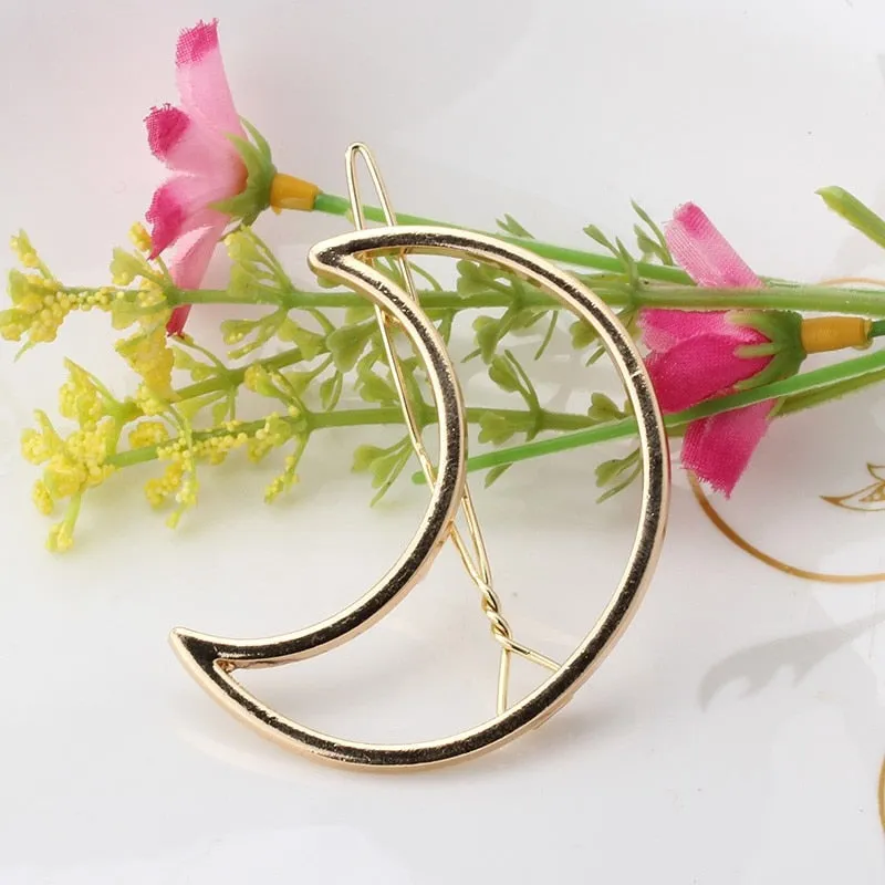 Fashion Woman Hair Accessories Triangle Hair Clip Pin Metal Geometric Alloy Hairband Moon Circle Hairgrip Barrette Girls Holder