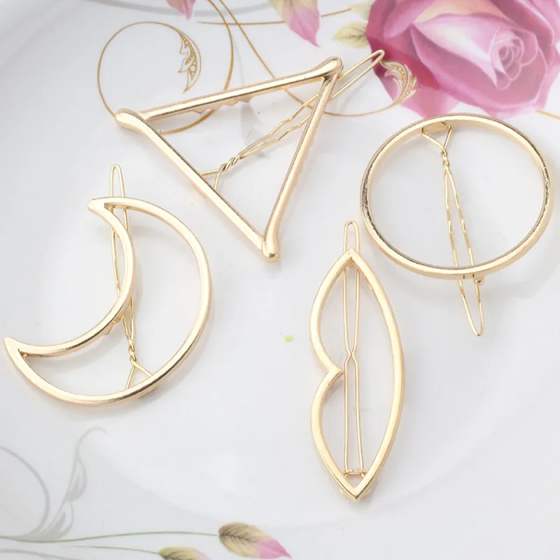 Fashion Woman Hair Accessories Triangle Hair Clip Pin Metal Geometric Alloy Hairband Moon Circle Hairgrip Barrette Girls Holder