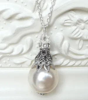 Filigree And Pearl Pendant Necklace