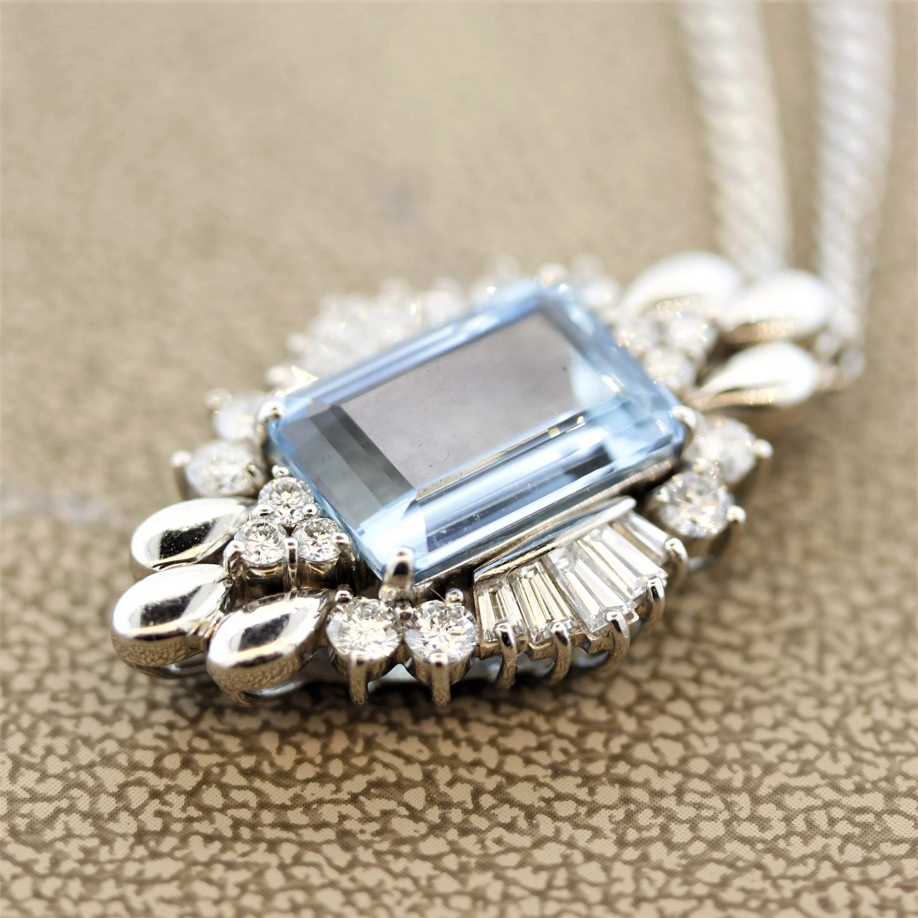 Fine Aquamarine Diamond Platinum Pendant