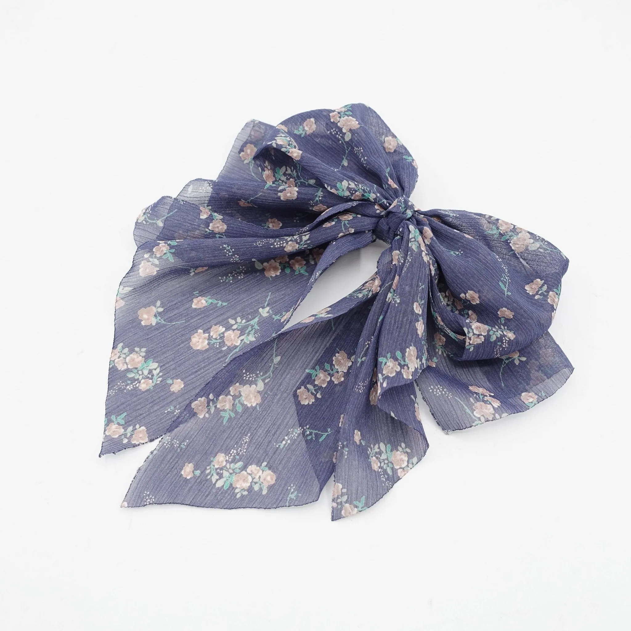 floral chiffon bow double layered tail bow hair barrette for women