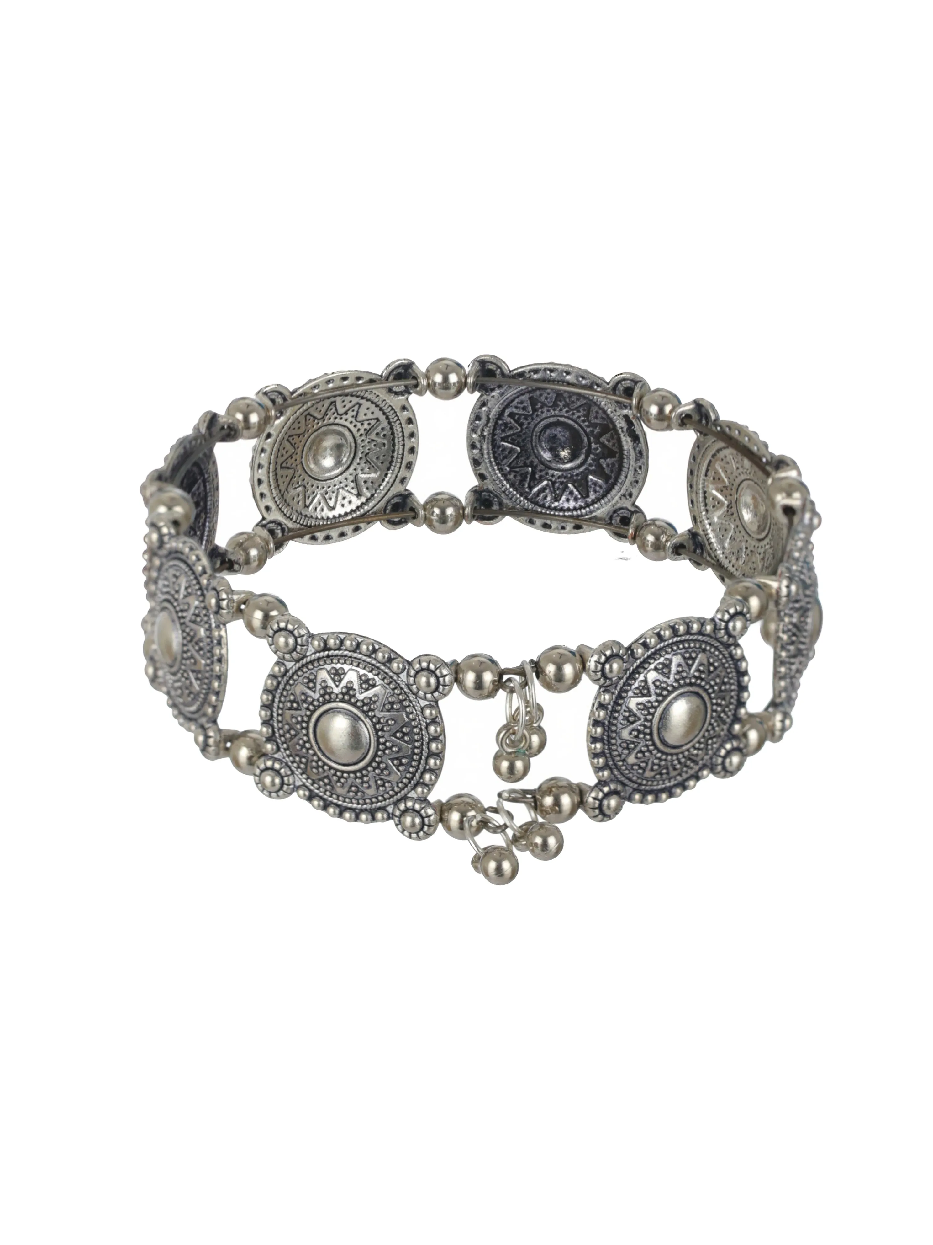 Floral Design & Filigree Work Oxidised Silver Plated Handcrafted Tribal Bracelet