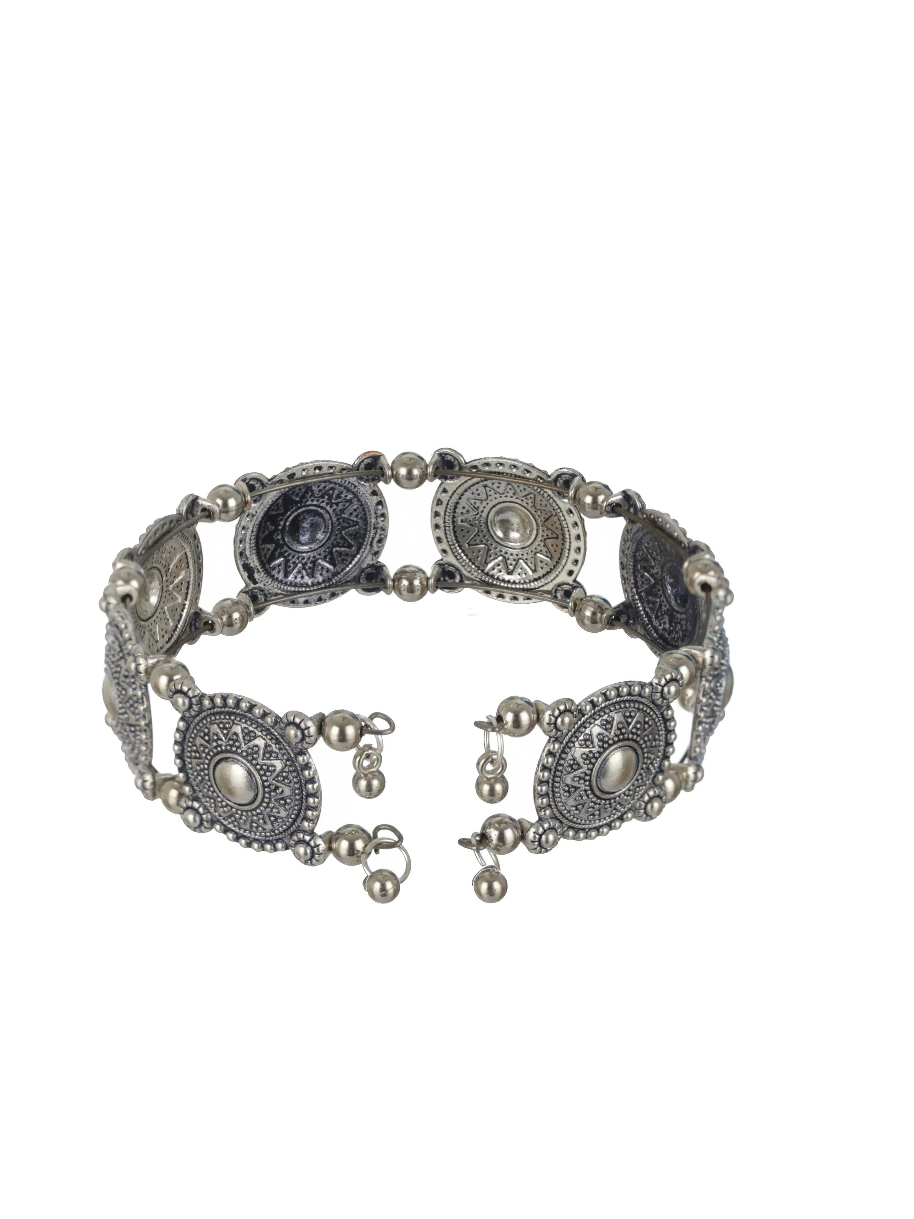 Floral Design & Filigree Work Oxidised Silver Plated Handcrafted Tribal Bracelet