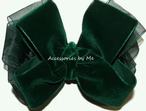 Forest Green Velvet Organza Hair Bow