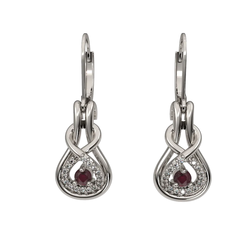 Genuine Ruby and Diamond Sterling Silver Earrings