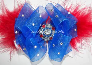 Glitzy Red White Blue Marabou Hair Bow