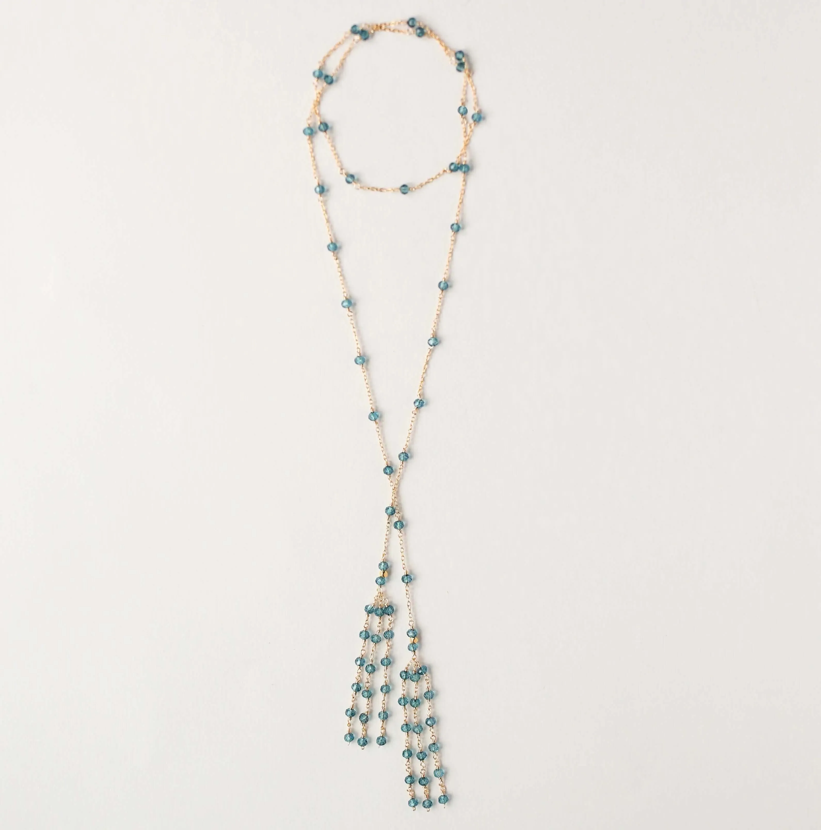 Gold Ballet Lariat Necklace in London Blue Quartz