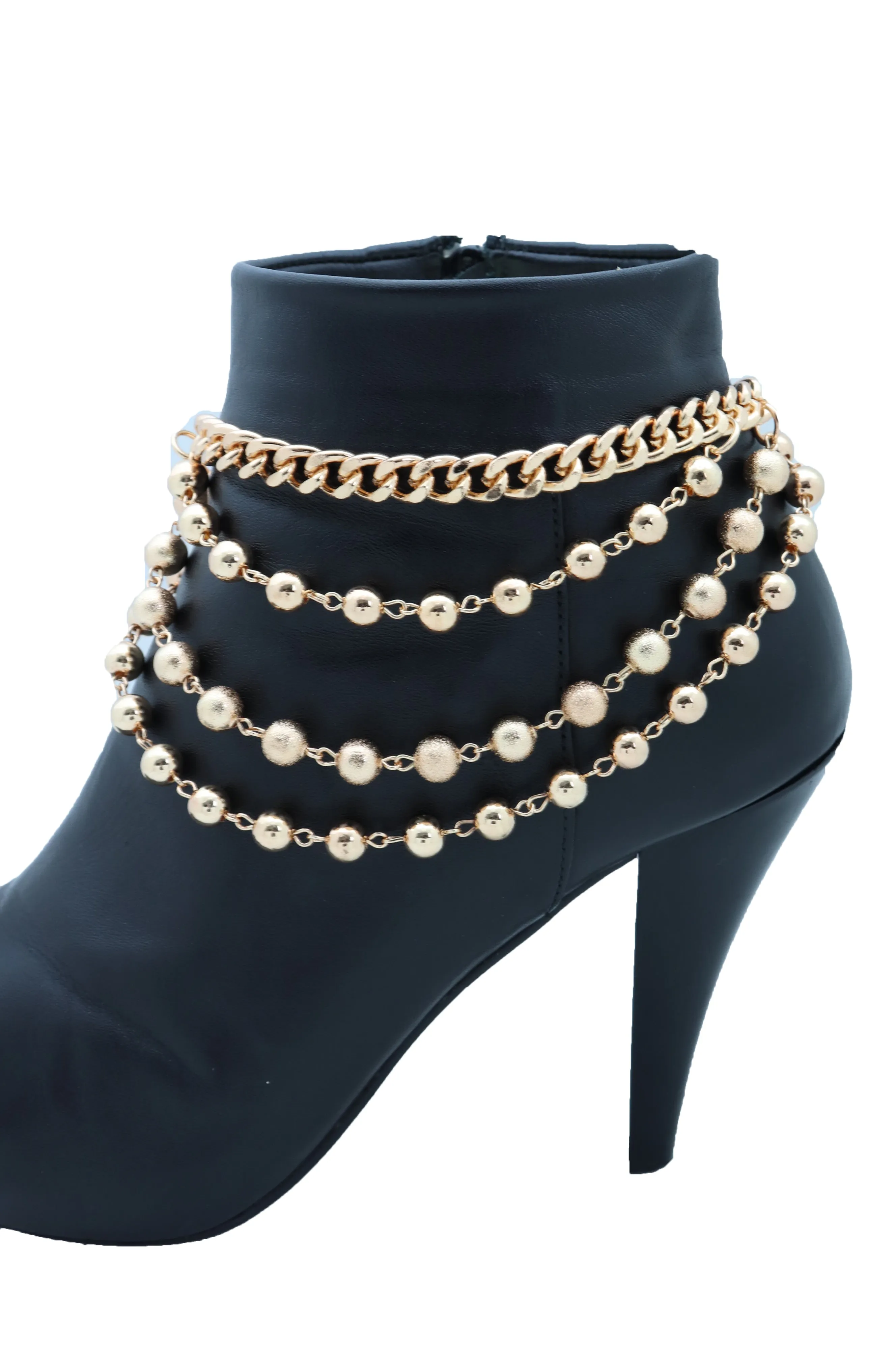 Gold Metal Western Boot Chain Bracelet Anklet Shoe Bling Waves Balls Charm