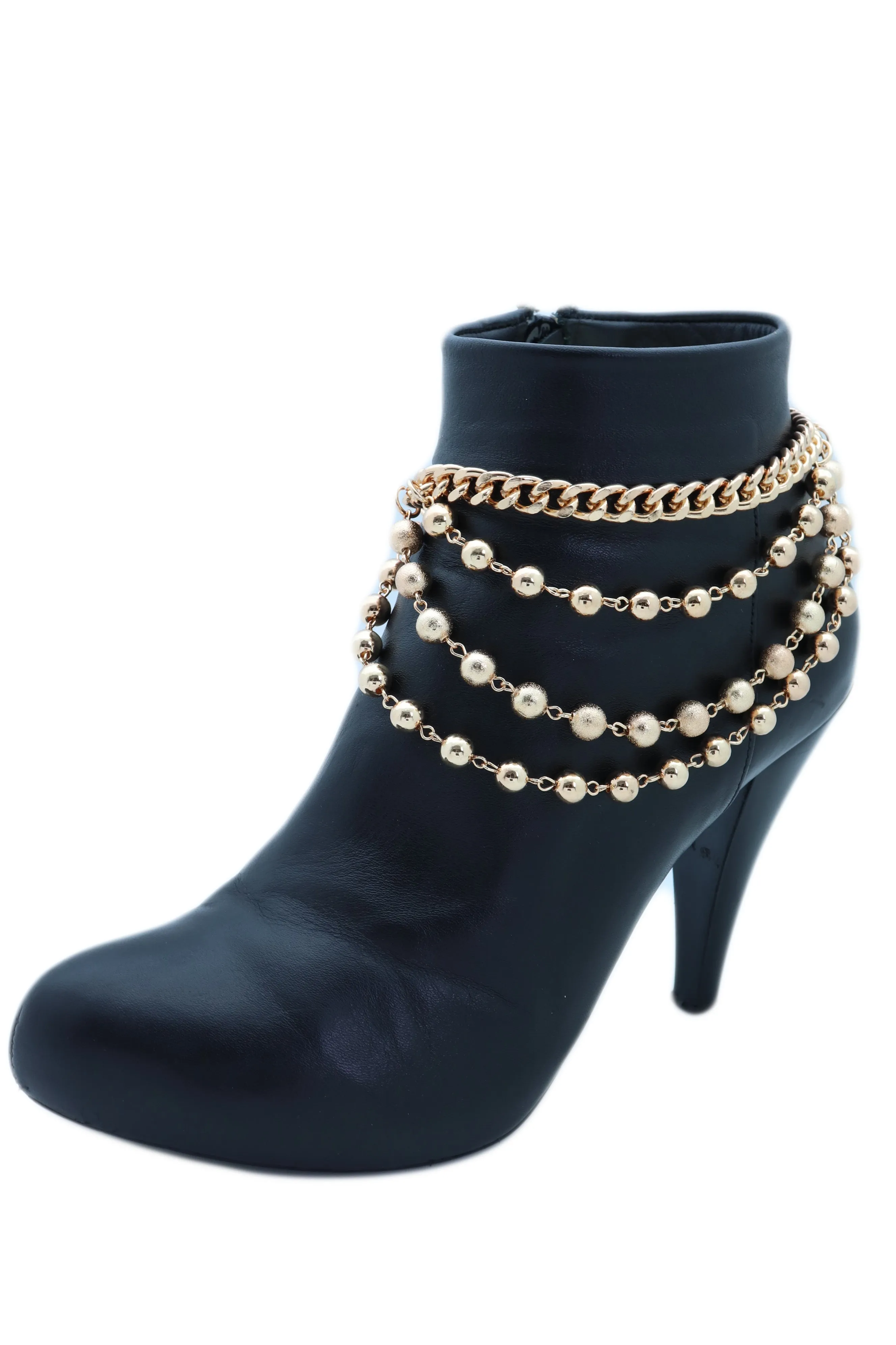 Gold Metal Western Boot Chain Bracelet Anklet Shoe Bling Waves Balls Charm