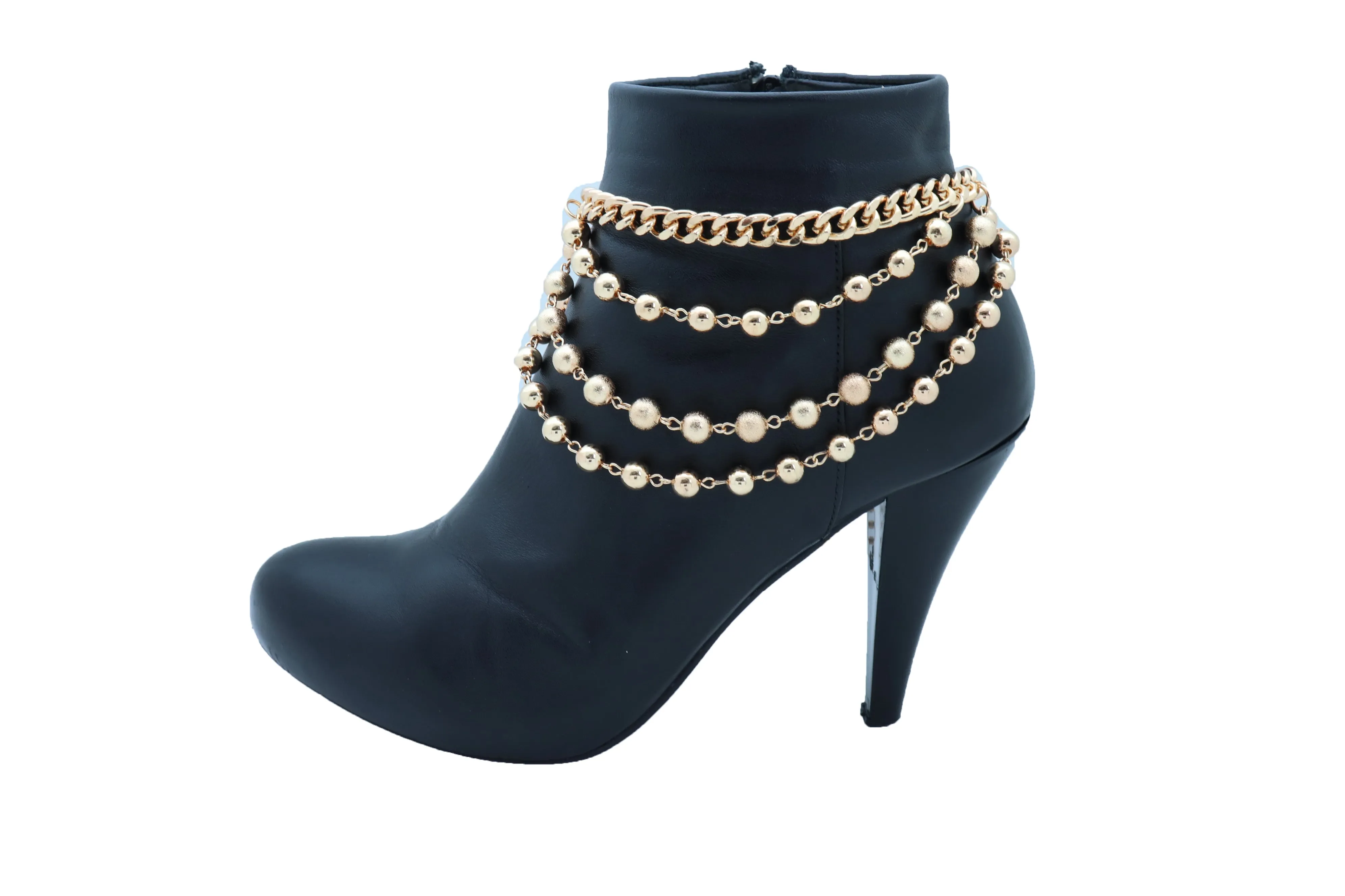 Gold Metal Western Boot Chain Bracelet Anklet Shoe Bling Waves Balls Charm