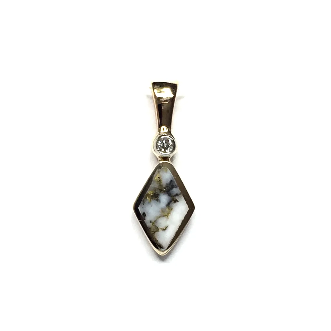 Gold Quartz Necklace Kite Shape Inlaid Pendant with .02ct Diamond